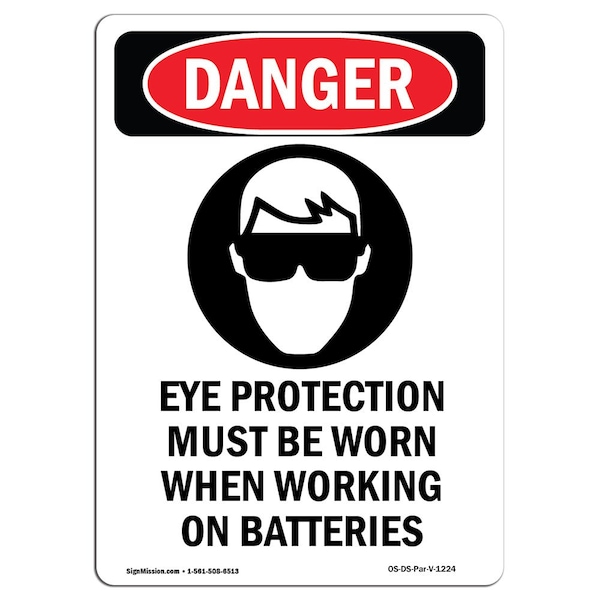 Signmission OSHA Danger Sign, Eye Protection Must, 5in X 3.5in Decal, 3.5" W, 5" H, Portrait OS-DS-D-35-V-1224 - main
